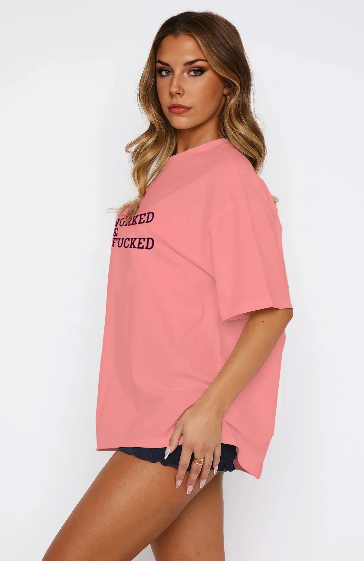 Overworked & Underf*cked Slogan Oversized Tee | Beige Unisex Cotton Streetwear