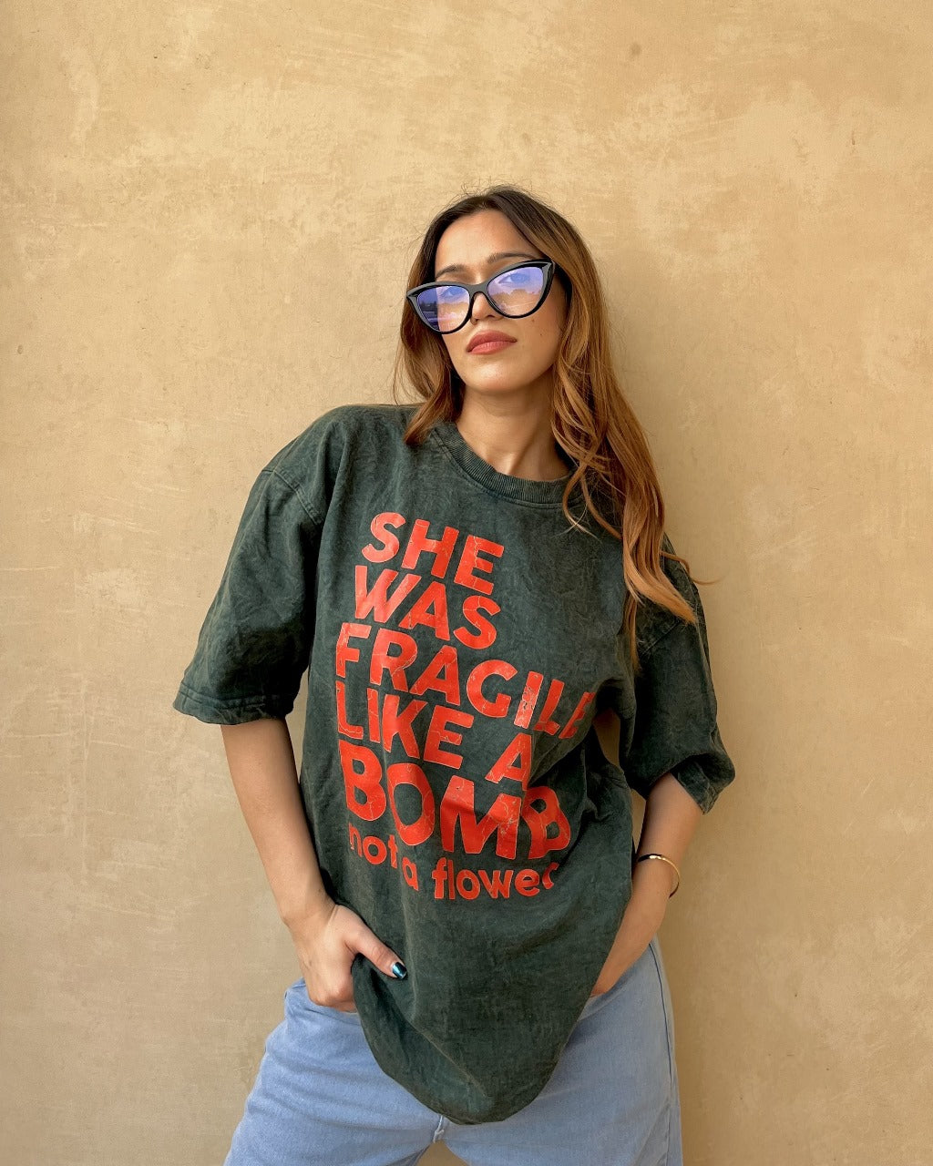 She Was Fragile Acid Wash Oversized T-Shirt